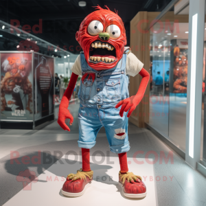 Röd Zombie maskot kostym...