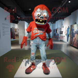 Röd Zombie maskot kostym...