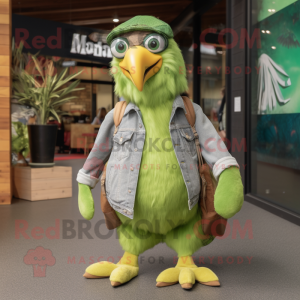 Lime Green Haast'S Eagle mascot costume character dressed with a Boyfriend Jeans and Backpacks