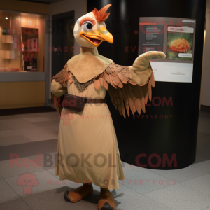 Tan Pheasant mascot costume character dressed with a Maxi Skirt and Belts