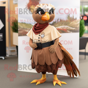Tan Pheasant mascot costume character dressed with a Maxi Skirt and Belts