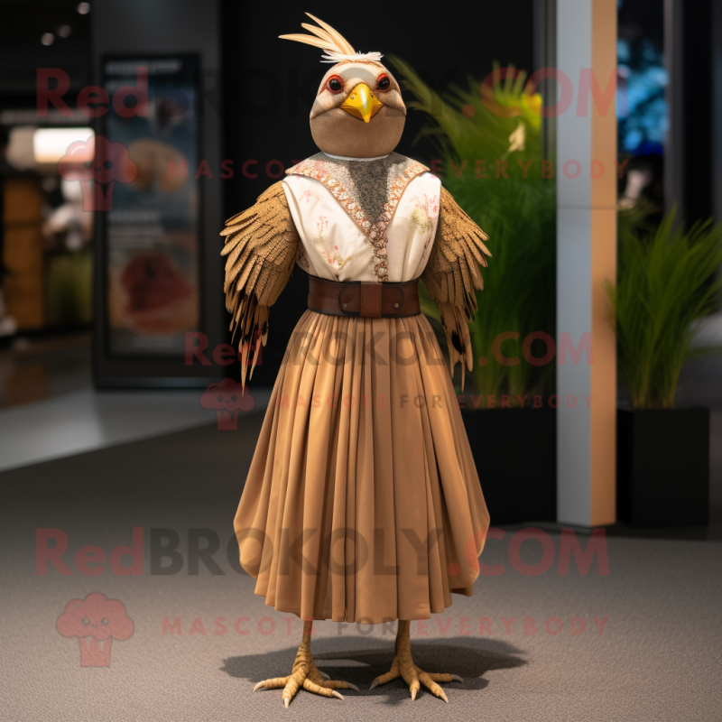 Tan Pheasant mascot costume character dressed with a Maxi Skirt and Belts