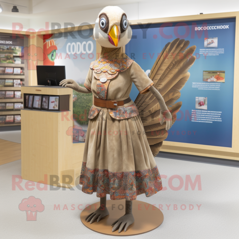 Tan Pheasant mascot costume character dressed with a Maxi Skirt and Belts Tan Pheasant mascot costume character dressed with a Maxi Skirt and Belts