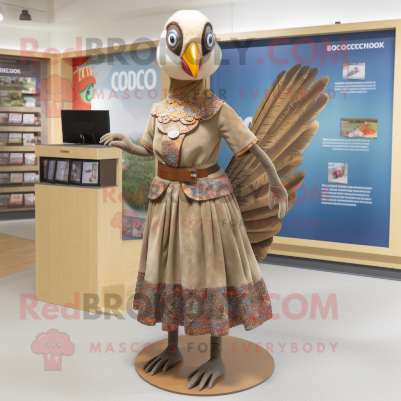 Tan Pheasant mascot costume character dressed with a Maxi Skirt and Belts