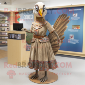 Tan Pheasant mascot costume character dressed with a Maxi Skirt and Belts