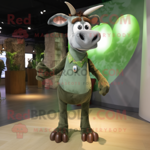 Olive Zebu mascot costume character dressed with a Skinny Jeans and Hair clips