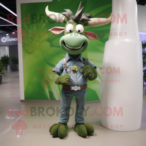 Olive Zebu mascot costume character dressed with a Skinny Jeans and Hair clips