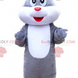 Mascota de conejo gris y blanco dulce jovial y lindo -