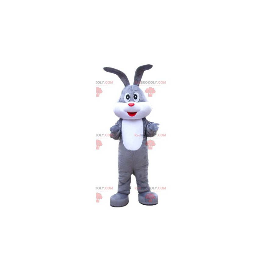 Jovial and cute sweet gray and white rabbit mascot -