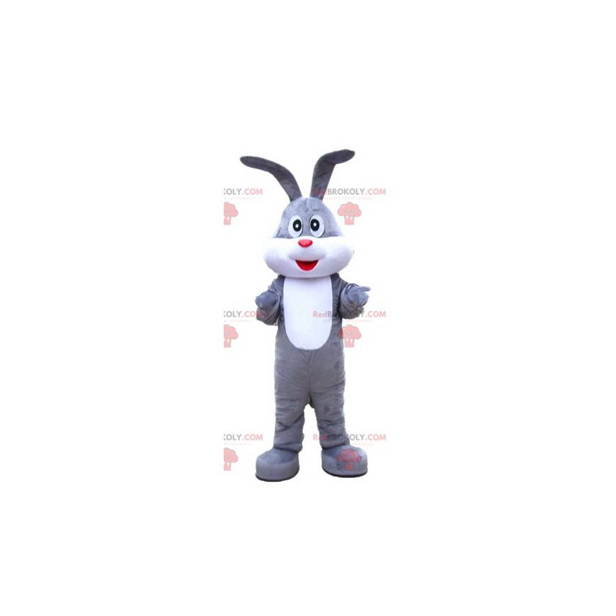 Mascota de conejo gris y blanco dulce jovial y lindo -