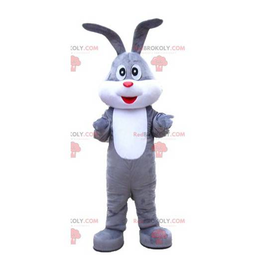 Jovial och söt söt grå och vit kaninmaskot - Redbrokoly.com