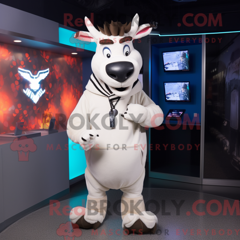 Vit okapi maskotdräkt med munkjacka och flugor - Okapi-maskotar - REBROKO_314705 - RedBrokoly.com