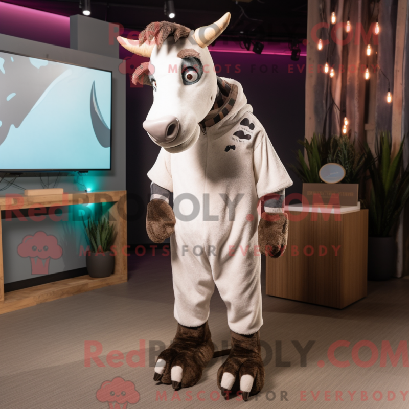 Fantasia de mascote de Okapi Branco com moletom e gravatas borboleta - Mascotes Okapi - REBROKO_314706 - RedBrokoly.com