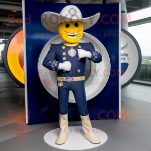 Navy Cowboy mascot costume character dressed with a Bikini and Rings