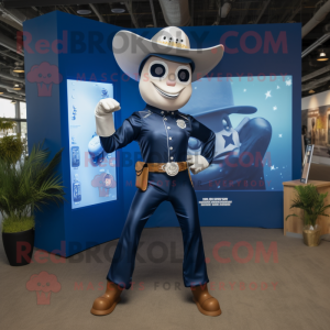 Navy Cowboy mascot costume character dressed with a Bikini and Rings