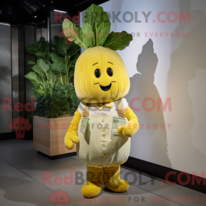 Geel raap mascottekostuum...