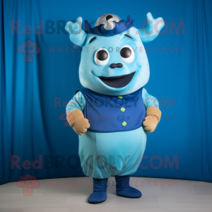 Blue Beef Wellington mascot costume character dressed with a Turtleneck and Earrings