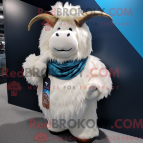 Fantasia de mascote de iaque branco com corta-vento e presilhas para cachecol - Mascotes de iaque - RedBrokoly.com