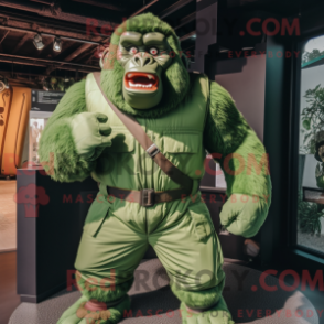Fantasia de mascote de gorila verde com macacão e cintos de smoking - Gorilas mascotes - REBROKO_314926 - RedBrokoly.com