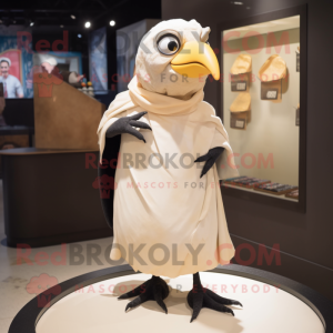 Cream Crow mascot costume character dressed with a A-Line Skirt and Wraps