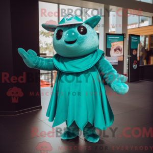 Teal Ray maskotdraktfigur...