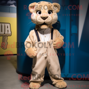 Beige Puma maskot kostume...