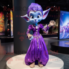 Purple Elf mascot costume character dressed with a Ball Gown and Anklets