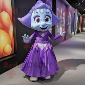 Purple Elf mascot costume character dressed with a Ball Gown and Anklets