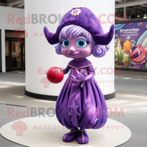 Purple Elf mascot costume character dressed with a Ball Gown and Anklets