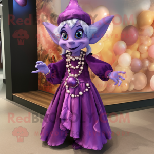 Purple Elf mascot costume character dressed with a Ball Gown and Anklets