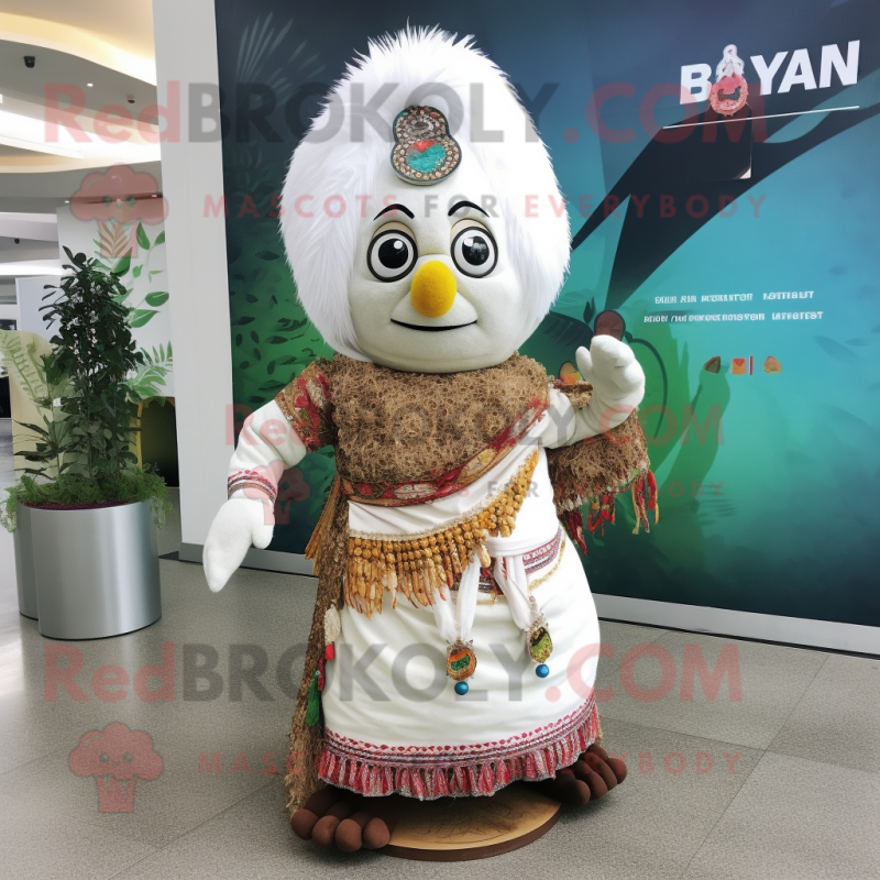 White Biryani mascot costume character dressed with a Maxi Skirt and Keychains