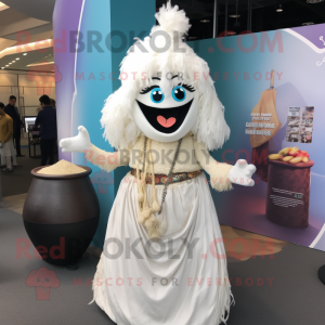 White Biryani mascot costume character dressed with a Maxi Skirt and Keychains