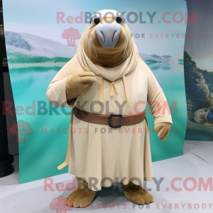 Cream Walrus maskot kostume...