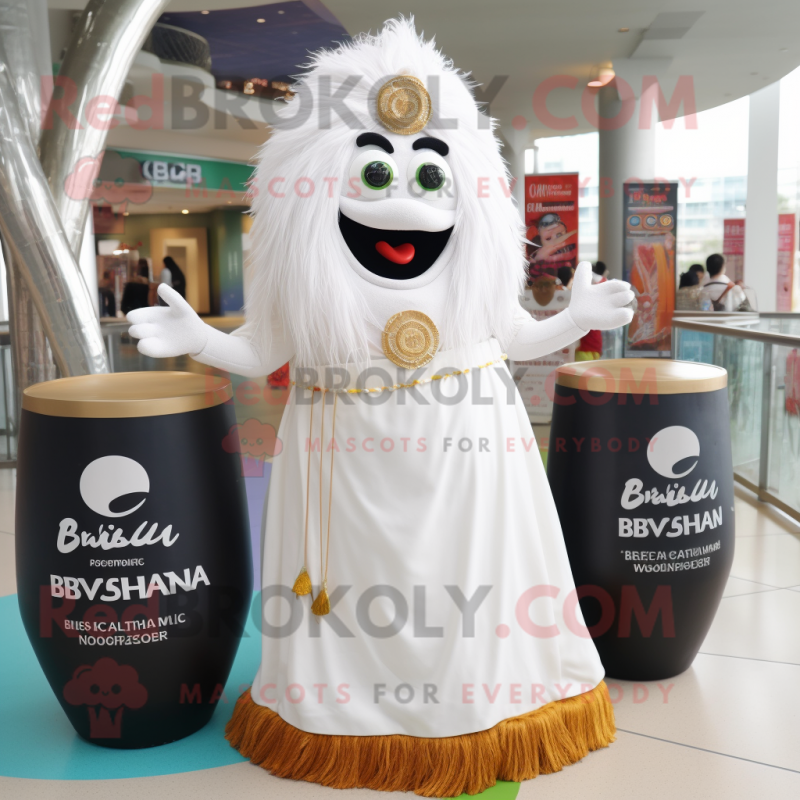 White Biryani mascot costume character dressed with a Maxi Skirt and Keychains