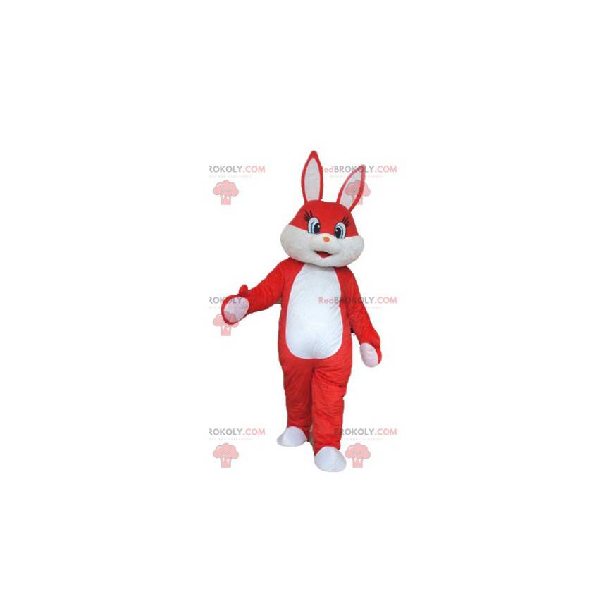 Mascotte de lapin rouge et blanc très doux et mignon -