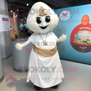 White Biryani mascot costume character dressed with a Maxi Skirt and Keychains