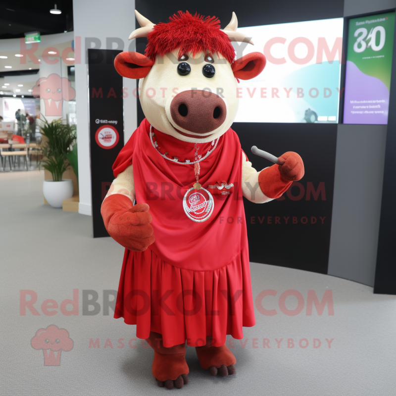Red Beef Wellington mascot costume character dressed with a Midi Dress and Bracelets Red Beef Wellington mascot costume character dressed with a Midi Dress and Bracelets