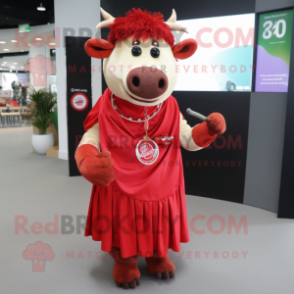 Red Beef Wellington mascot costume character dressed with a Midi Dress and Bracelets