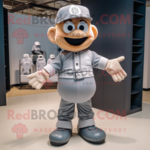 Gray Baseball Ball mascot costume character dressed with a Dungarees and Foot pads