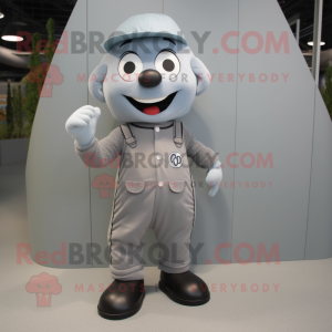 Gray Baseball Ball mascot costume character dressed with a Dungarees and Foot pads