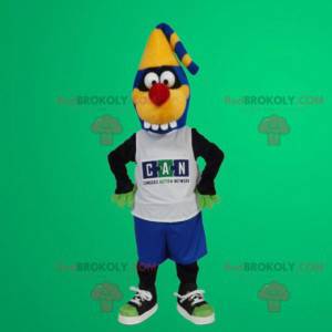 Blauw en geel monster mascotte - Redbrokoly.com