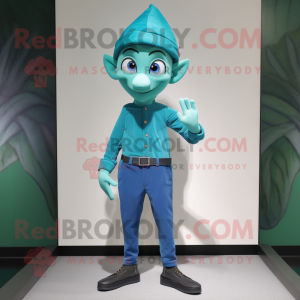 Cyan Elf mascotte kostuum...