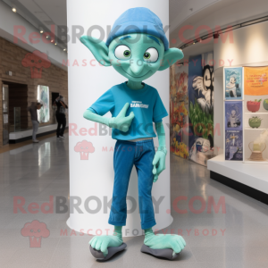 Cyan Elf mascotte kostuum...