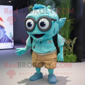 Cyan Piranha maskot kostume...