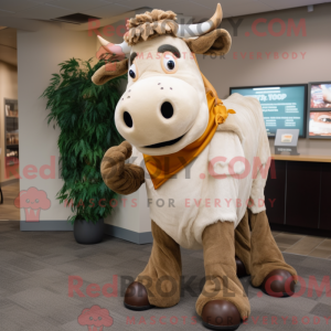 Tan Hereford Cow maskot...