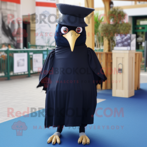 Navy Blackbird mascot costume character dressed with a Maxi Dress and Beanies
