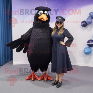 Navy Blackbird mascot costume character dressed with a Maxi Dress and Beanies