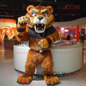 Brun sabeltand tiger maskot...