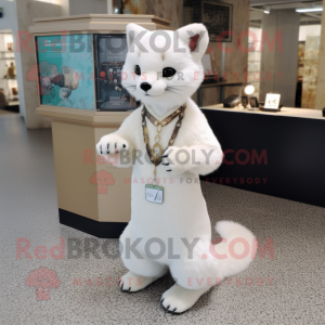 White Marten mascot costume character dressed with a Wrap Dress and Keychains