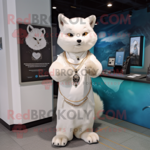 White Marten mascot costume character dressed with a Wrap Dress and Keychains